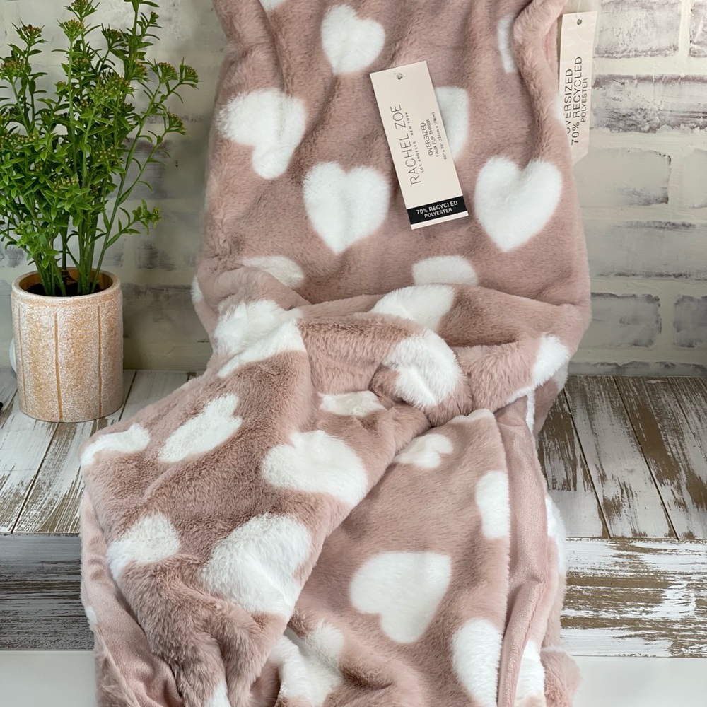 Heart Blanket Throw Rachel Zoe Oversized Faux Fur - Dusty Rose